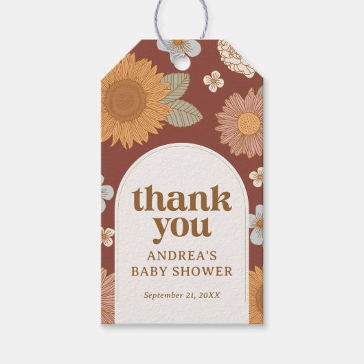 Retro Wildflower Baby shower Dank u Cadeaulabel (Voorkant)