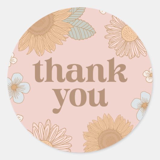 Retro Wildflower Baby shower Dank u Ronde Sticker (Voorkant)