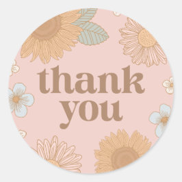 Retro Wildflower Baby shower Dank u Ronde Sticker