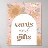 Retro Wildflower Baby shower Kaarten en Cadeaubord Poster (Voorkant)
