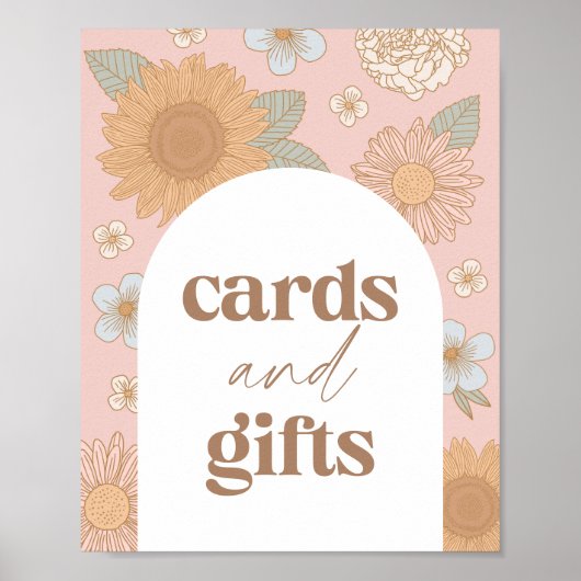 Retro Wildflower Baby shower Kaarten en Cadeaubord Poster (Voorkant)