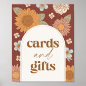 Retro Wildflower Baby shower Kaarten en Cadeaubord Poster (Voorkant)