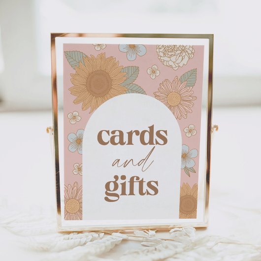 Retro Wildflower Baby shower Kaarten en Cadeaubord Poster