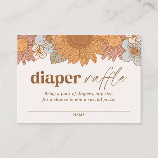 Retro Wildflower Baby shower Luier Raffle Informatiekaartje (Voorkant)