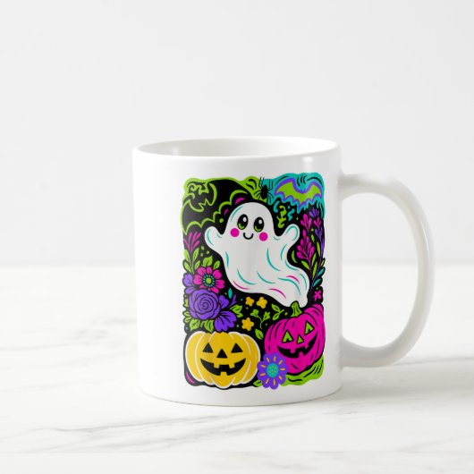 Retro Wildflower Boho Ghost Floral Halloween Cute  Koffiemok (Rechts)