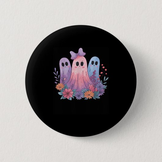 Retro Wildflower Boho Ghost Floral Halloween Cute  Ronde Button 5,7 Cm (Voorkant)
