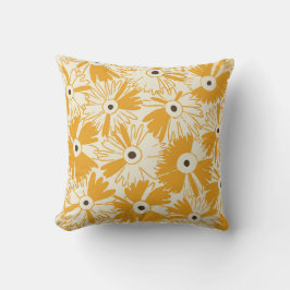 Retro Wildflower & Diamond Grid Reversible Golden Kussen