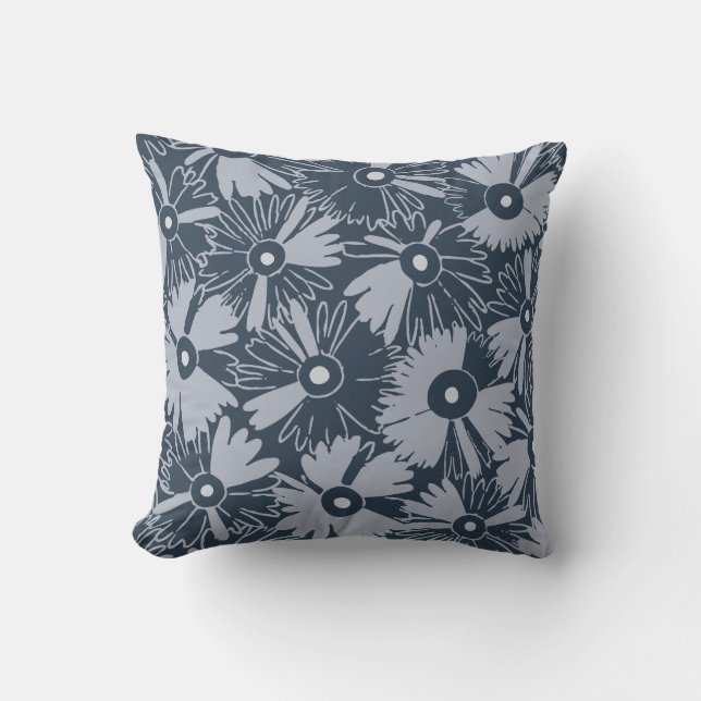 Retro Wildflower & Diamond Grid Reversible Navy Kussen (Voorkant)