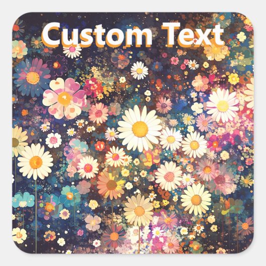 Retro Wildflower Floral Pattern Custom Vierkante Sticker (Voorkant)