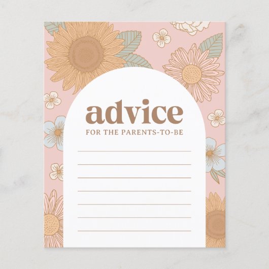 Retro Wildflower Meisje Baby shower Advies Kaart (Voorkant)