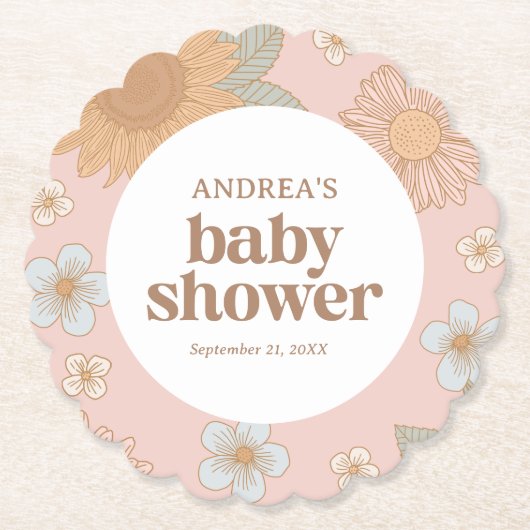 Retro Wildflower Meisje Baby shower Kartonnen Onderzetters (Voorkant)