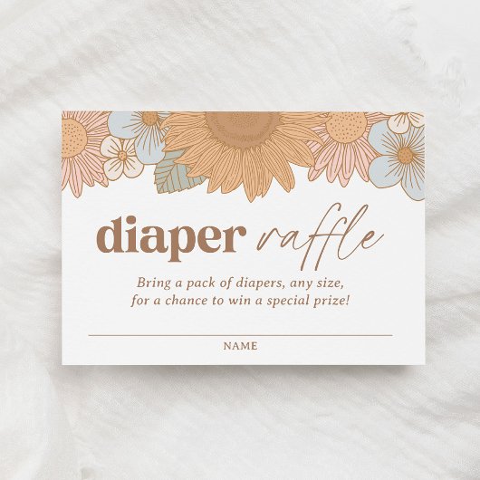 Retro Wildflower Meisje Baby shower Luier Raffle Informatiekaartje