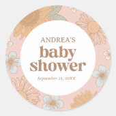 Retro Wildflower Meisje Baby shower Ronde Sticker (Voorkant)
