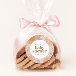 Retro Wildflower Meisje Baby shower Ronde Sticker