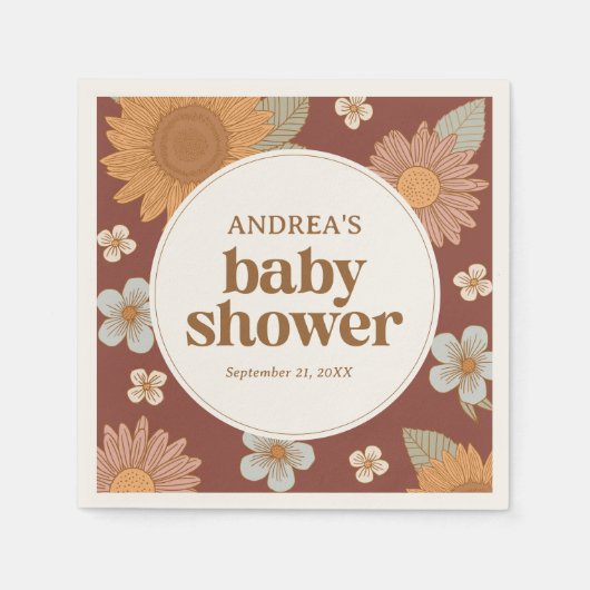 Retro Wildflower Meisje Baby shower Servet (Voorkant)