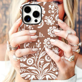 Retro Wildflower Mocha Mousse Floral Monogram Case-Mate iPhone Case