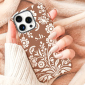Retro Wildflower Mocha Mousse Floral Monogram Case-Mate iPhone Case