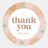 Retro Wildflower Verjaardagsfeestje Dank u Ronde Sticker (Voorkant)