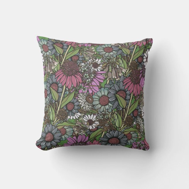 Retro Wildflower Winter Garden Kussen (Voorkant)