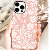 Retro Wildflower Zachte Koraal Bloemmonogram Case-Mate iPhone Case