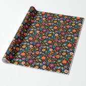 Retro Wildflowers Botanisch Patroon Cadeaupapier (Uitgerold)