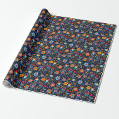Retro  Wildflowers Botanisch Patroon Wrappi Cadeaupapier (Uitgerold)