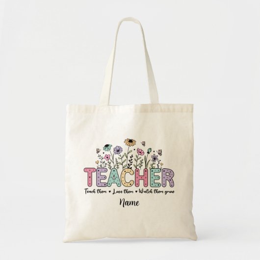 Retro Wildflowers Leraar Waardering Tote Bag (Voorkant)