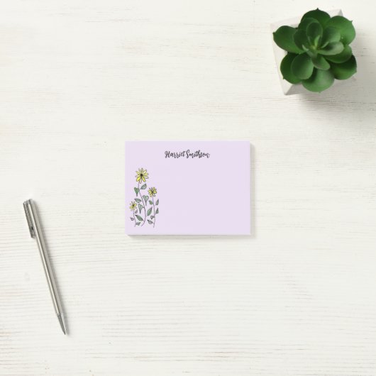 Retro Wildflowers Personalized Lilac Lavender Post-it® Notes (Kantoor)