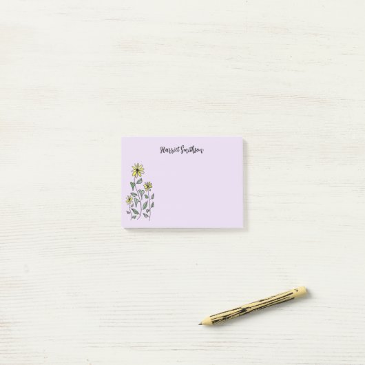 Retro Wildflowers Personalized Lilac Lavender Post-it® Notes (Op bureau)