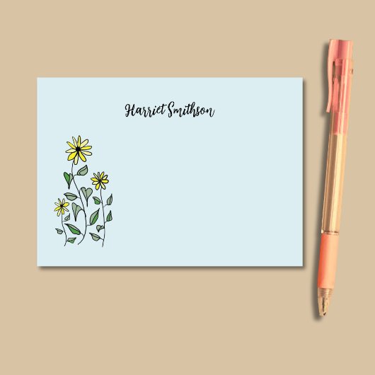 Retro Wildflowers Personalized Pastel Sky Blue Post-it® Notes