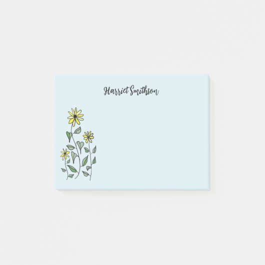 Retro Wildflowers Personalized Pastel Sky Blue Post-it® Notes (Voorkant)
