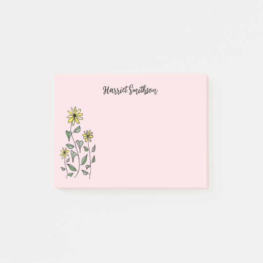 Retro Wildflowers Personalized Pink Botanical Post-it® Notes (Voorkant)