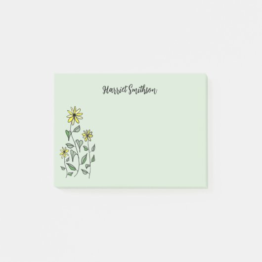 Retro Wildflowers Personalized Sage Botanical Post-it® Notes (Voorkant)