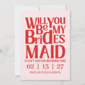 Retro Will You Be My Bridesmaid Red Pink Kaart (Voorkant)