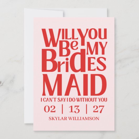 Retro Will You Be My Bridesmaid Red Pink Kaart (Voorkant)