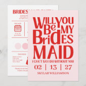 Retro Will You Be My Bridesmaid Red Pink Kaart (Voorkant / Achterkant)