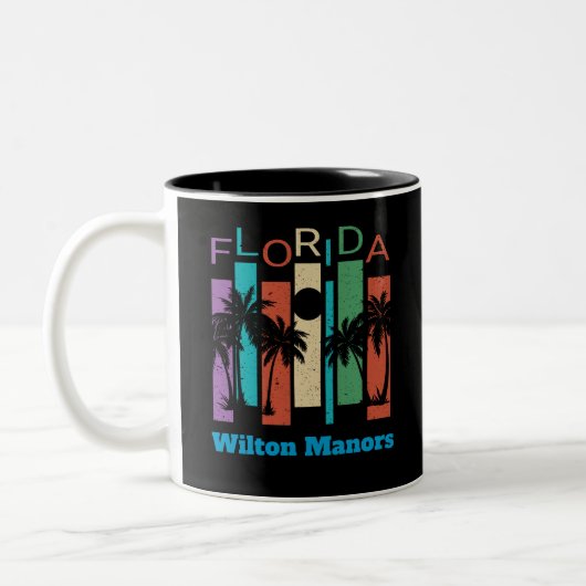 Retro Wilton Manors Florida Palm Tree Souvenir Tweekleurige Koffiemok (Links)