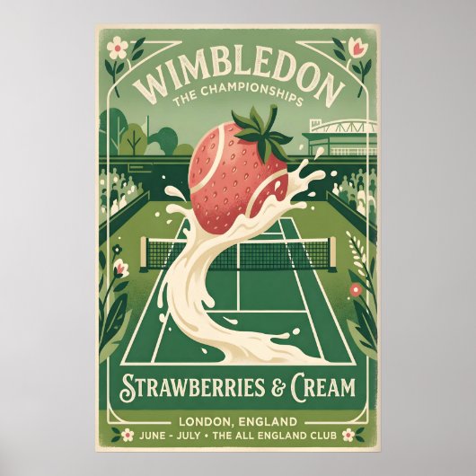 Retro Wimbledon Poster, Tennisbaan en Poster (Voorkant)