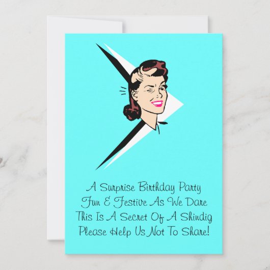 Retro Wink Surprise Turquoise w/ Rhyme Invitation Kaart (Voorkant)