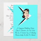Retro Wink Surprise Turquoise w/ Rhyme Invitation Kaart (Voorkant / Achterkant)
