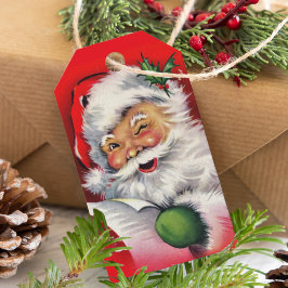 Retro Winking Santa Claus Kerstmis Cadeaulabel