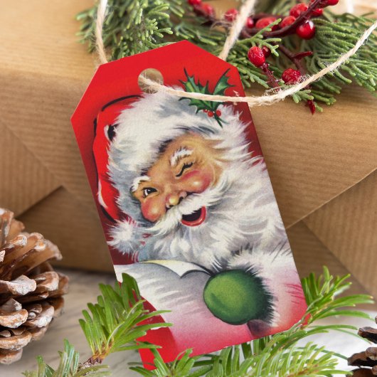 Retro Winking Santa Claus Kerstmis Cadeaulabel