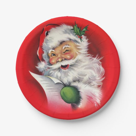 Retro Winking Santa die zijn lijst controleert Papieren Bordje (Voorkant)