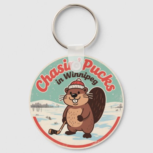 Retro Winnipeg Beaver Hockey Sleutelhanger (Achterkant)