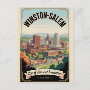 Retro Winston-Salem North Carolina Reisposter Feestdagenkaart