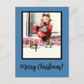 Retro Winter Baby Stps Blue Framed Kerstmis Feestdagenkaart (Voorkant)