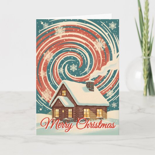 Retro Winter Cabin Blizzard Christmas Feestdagen Kaart (Voorkant)