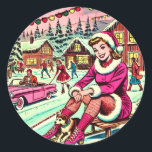 Retro Winter Christmas Comics Ronde Sticker<br><div class="desc">Retro Winter Christmas Comics</div>