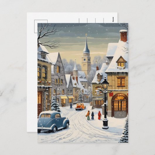 Retro Winter Cityscape Feestdagenkaart (Voorkant / Achterkant)