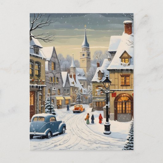 Retro Winter Cityscape Feestdagenkaart (Voorkant)